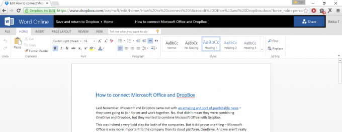 using dropbox with office 365