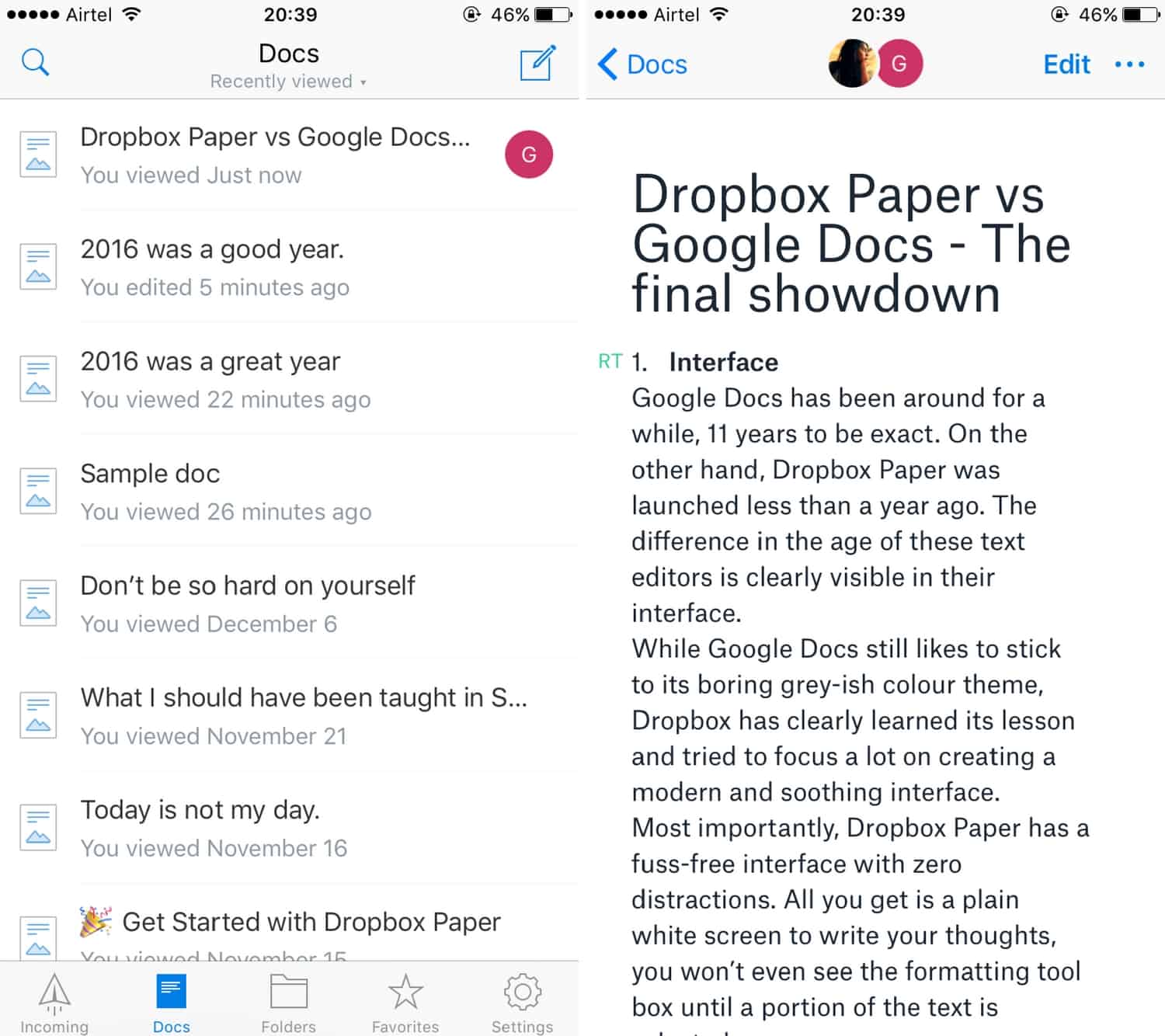dropbox paper vs