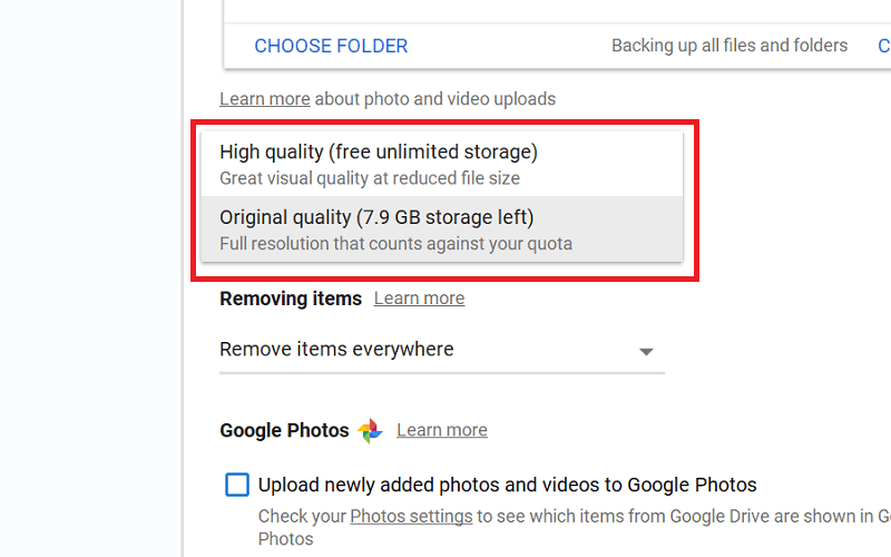 google drive backup and sync remove