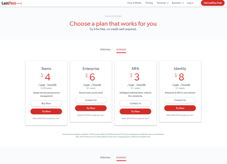 lastpass business pricing