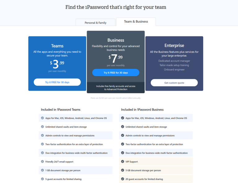 1password enterprise pricing