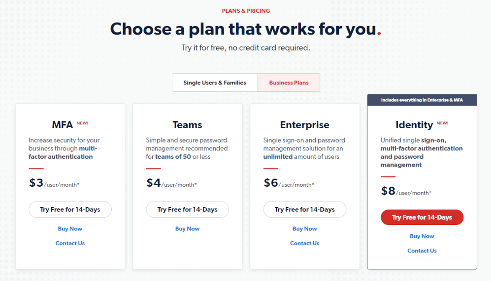 lastpass pricing business