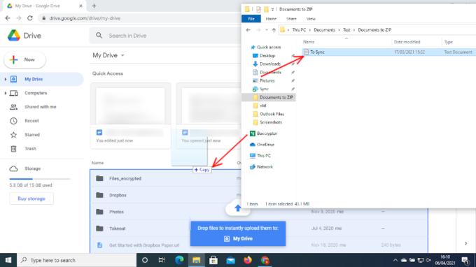 google drive for windows 10 drag and drop