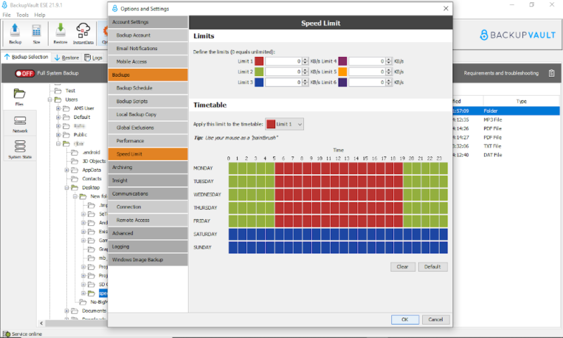 backupvault bandwidth throttler