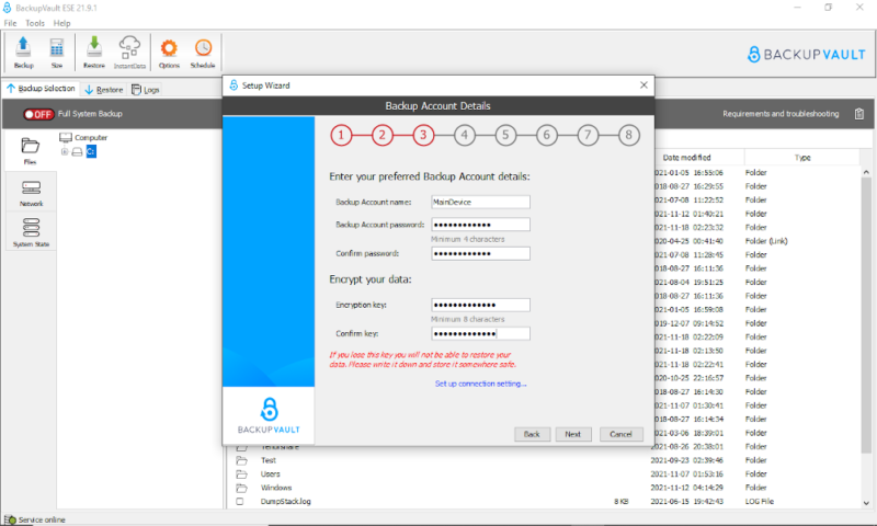 backupvault encryption key