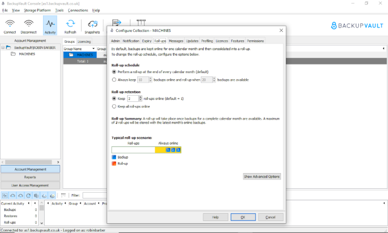 backupvault roll up schedule