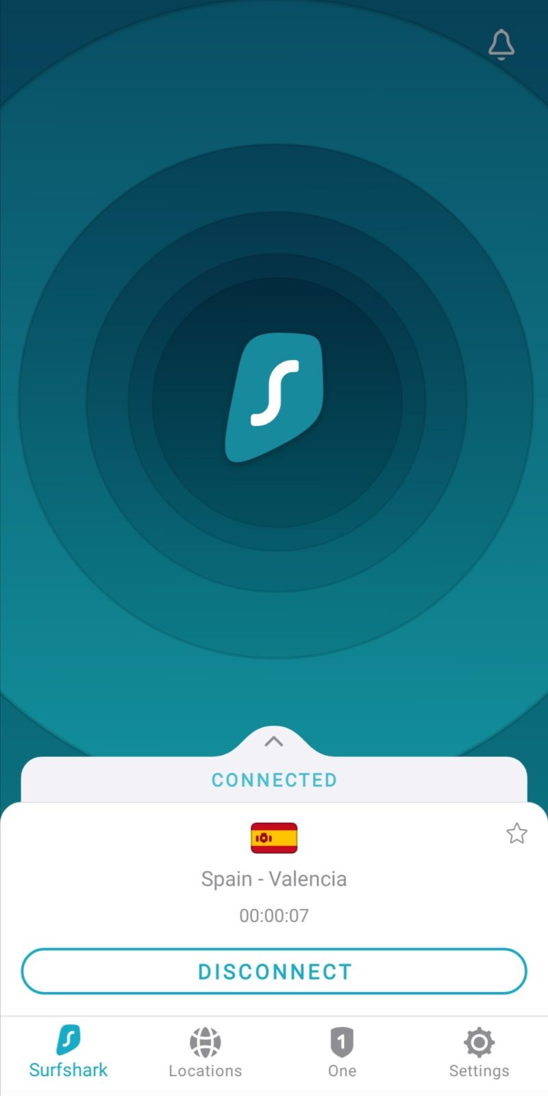 Surfshark VPN connecting to a server located in Valencia, Spain