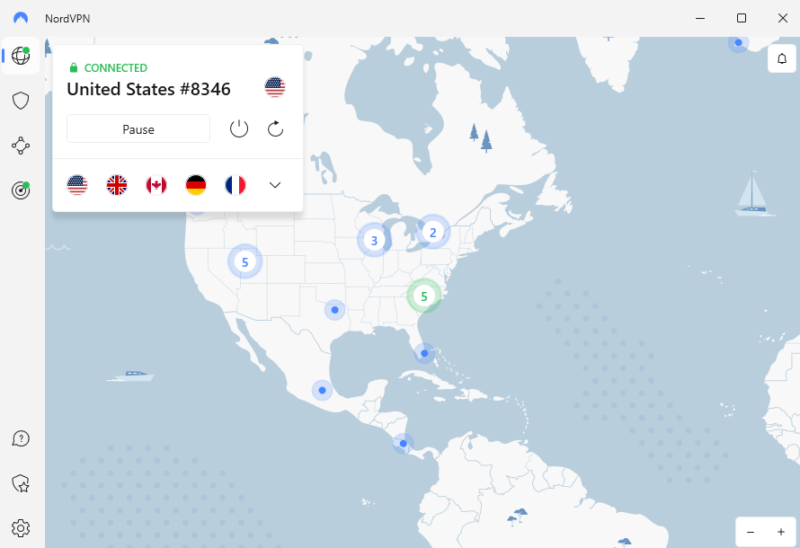 NordVPN connected to a server in the united states
