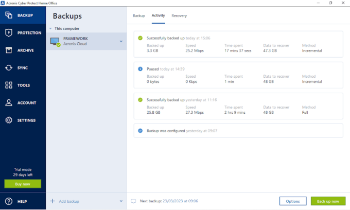 acronis true image incremental vs differential