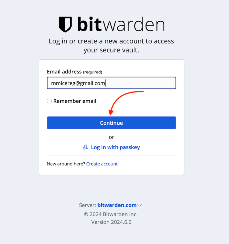 bitwarden re enter email