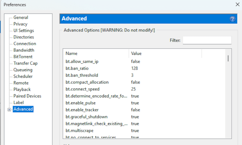 Advanced Settings in uTorrent