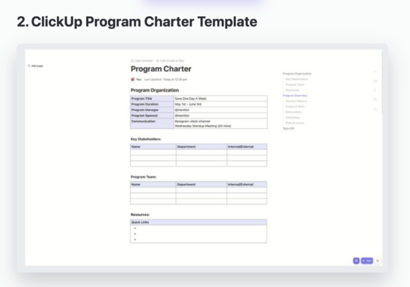 Clickup project charter template