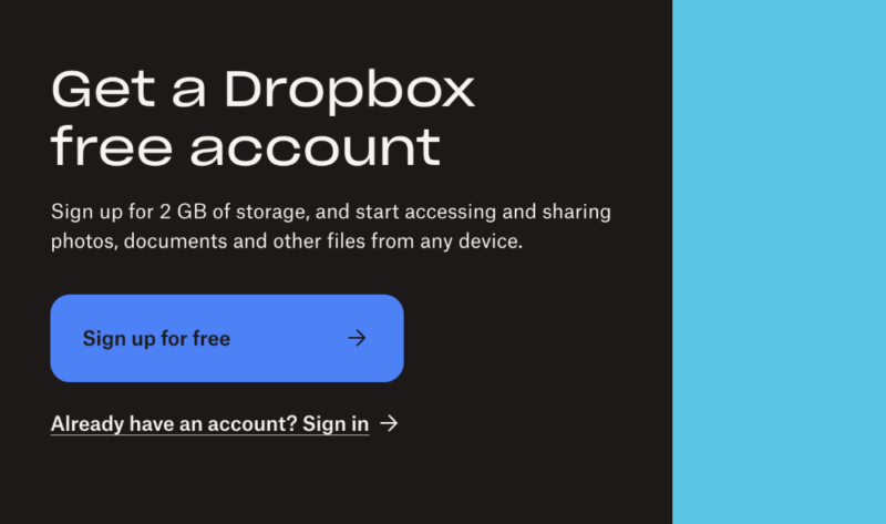 Dropbox free account