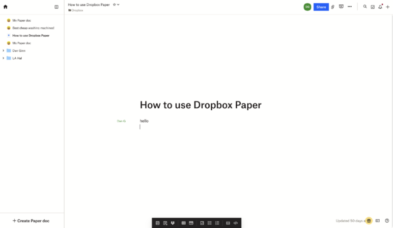 Dropbox user interface