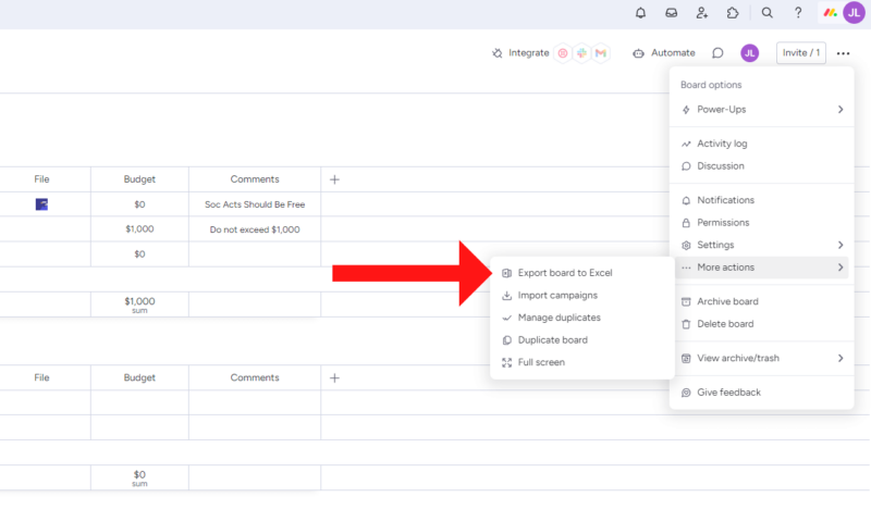 export to excel