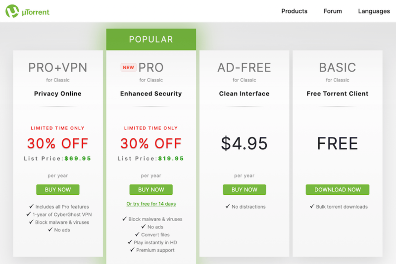 uTorrent plans