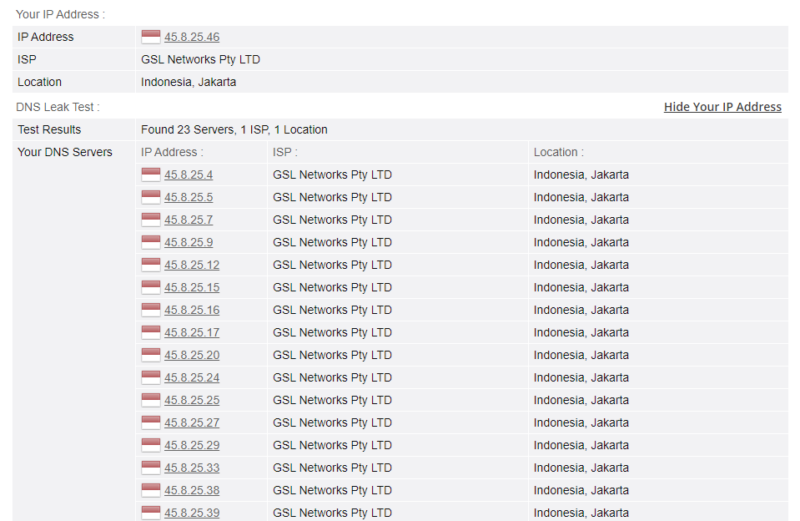 ExpressVPN DNS leak test results