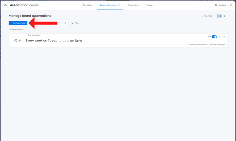 monday add automation button