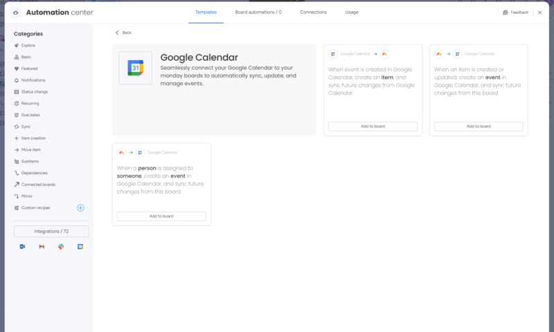 monday google calendar integration