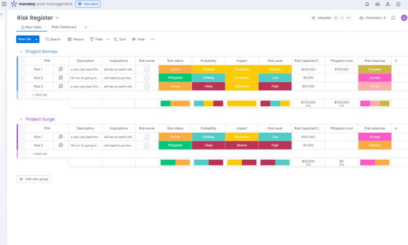 risk register template