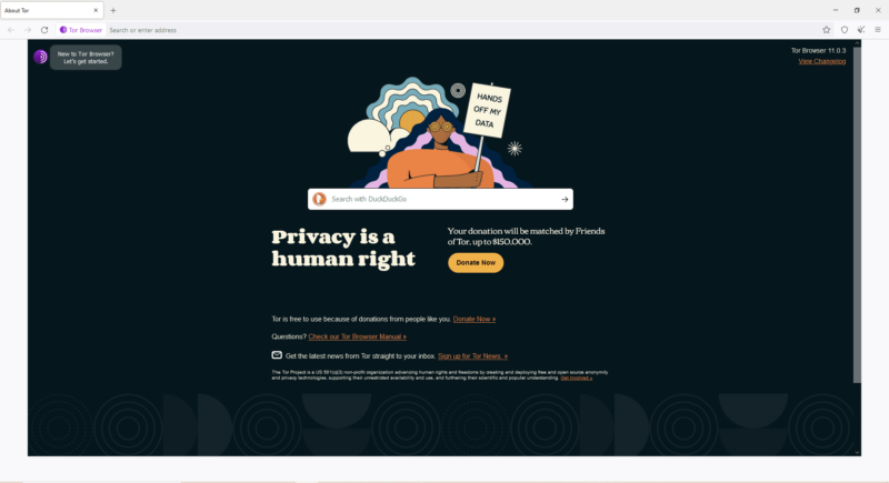 tor browser launch page