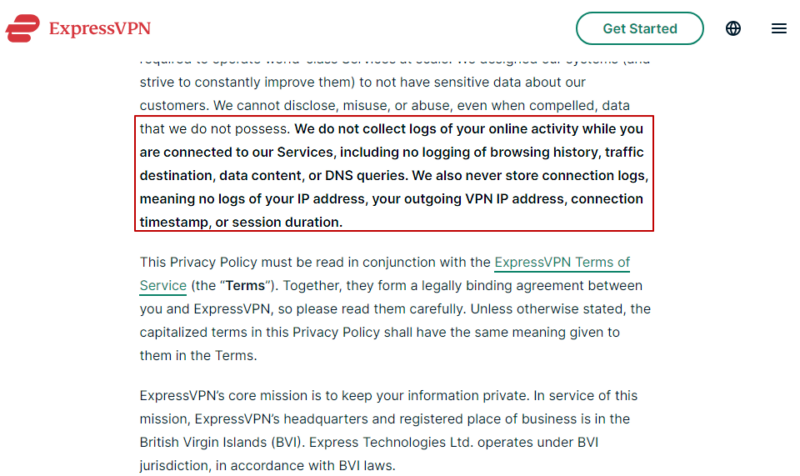 ExpressVPN privacy policy