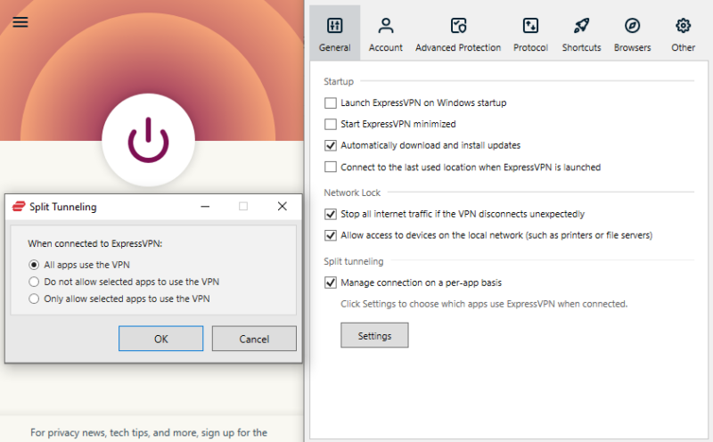 ExpressVPN split tunneling