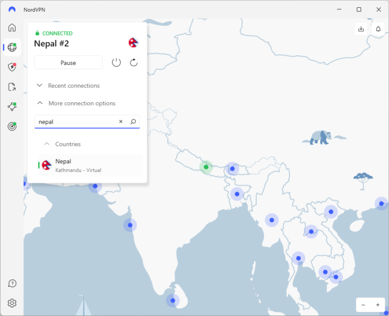 NodVPN connected to Nepal