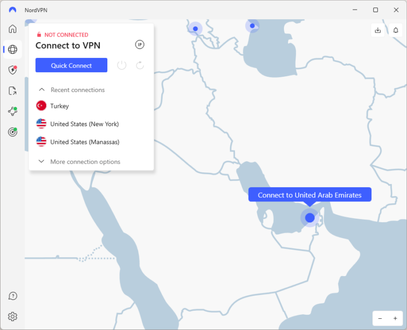 NordVPN connecting to a UAE server