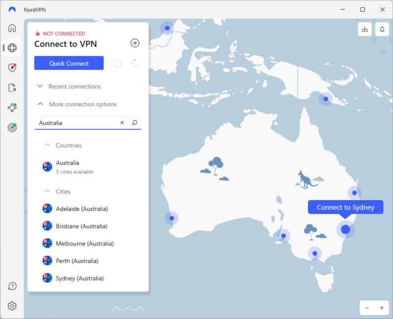 NordVPN connecting to Australia