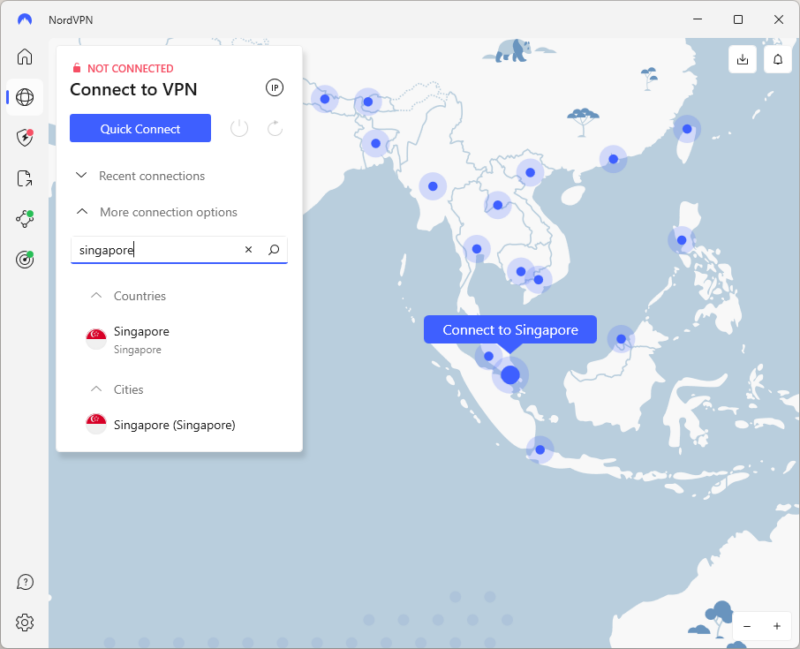 NordVPn conencting to singapore