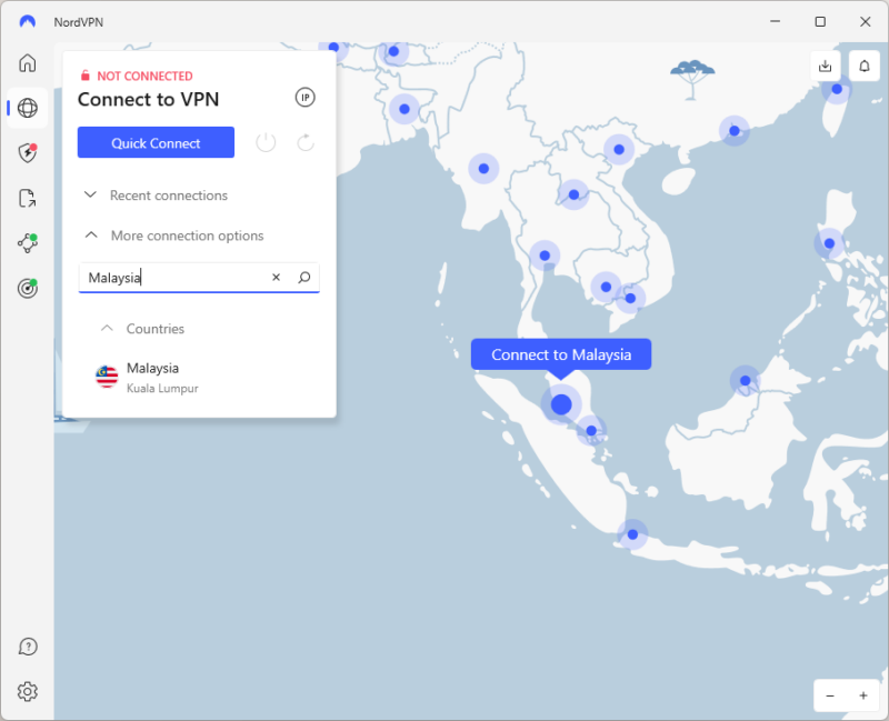 NordVPN connecting to Malaysia