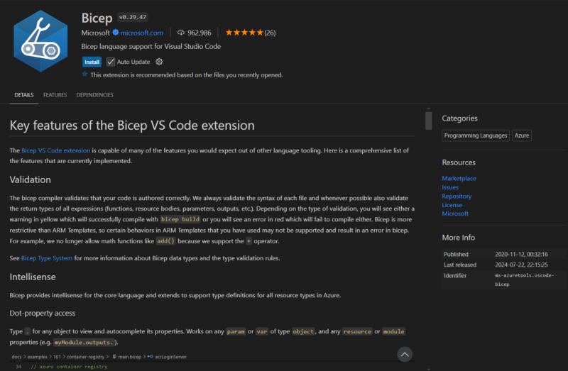 Bicep vs code