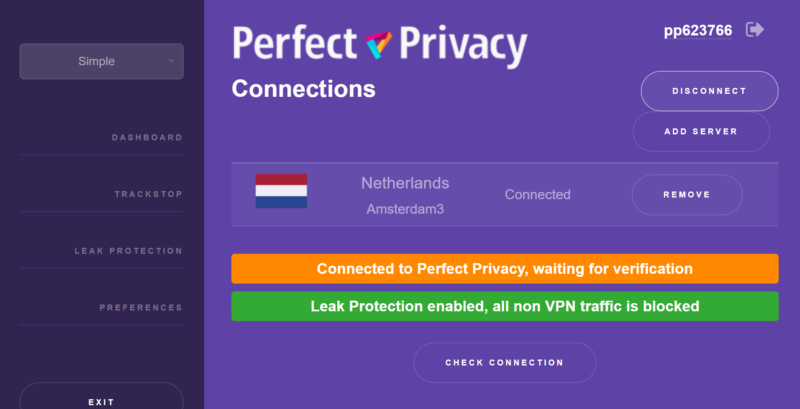 connect to a server perfect privacy