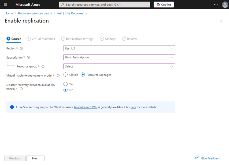 enable virtual machine replication