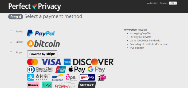 payment method perfect privacy